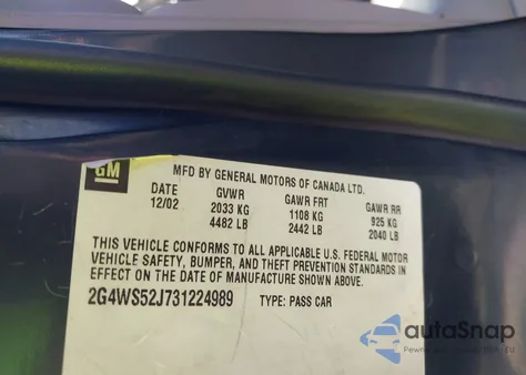 2003 Buick Century Custom из США, поврежденный, VIN 2G4WS52J731224989